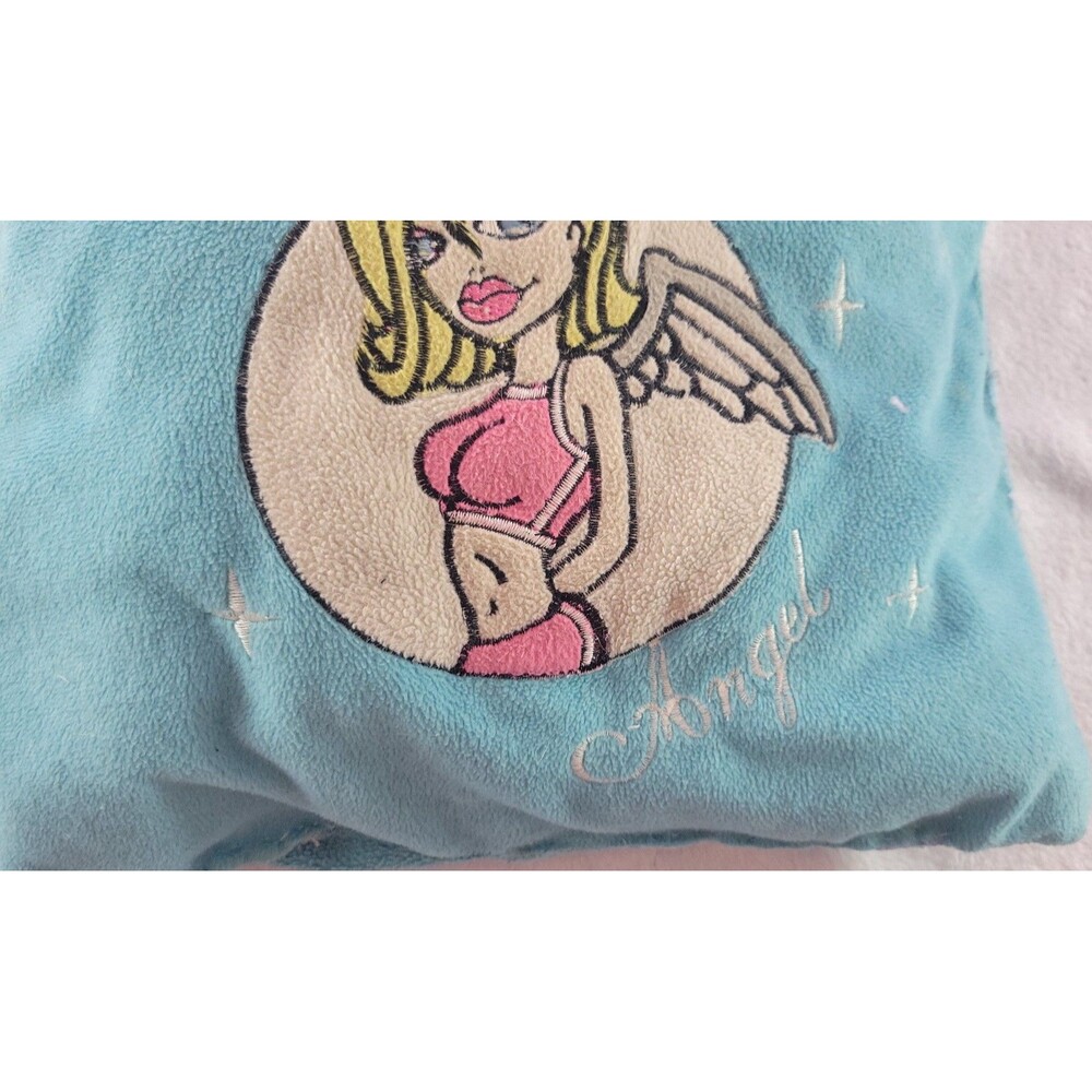Y2K Blue Angel Plush Pillow 15x15 Embroidered Blonde Aesthetic Fleece Star Decor - Picture 5 of 12